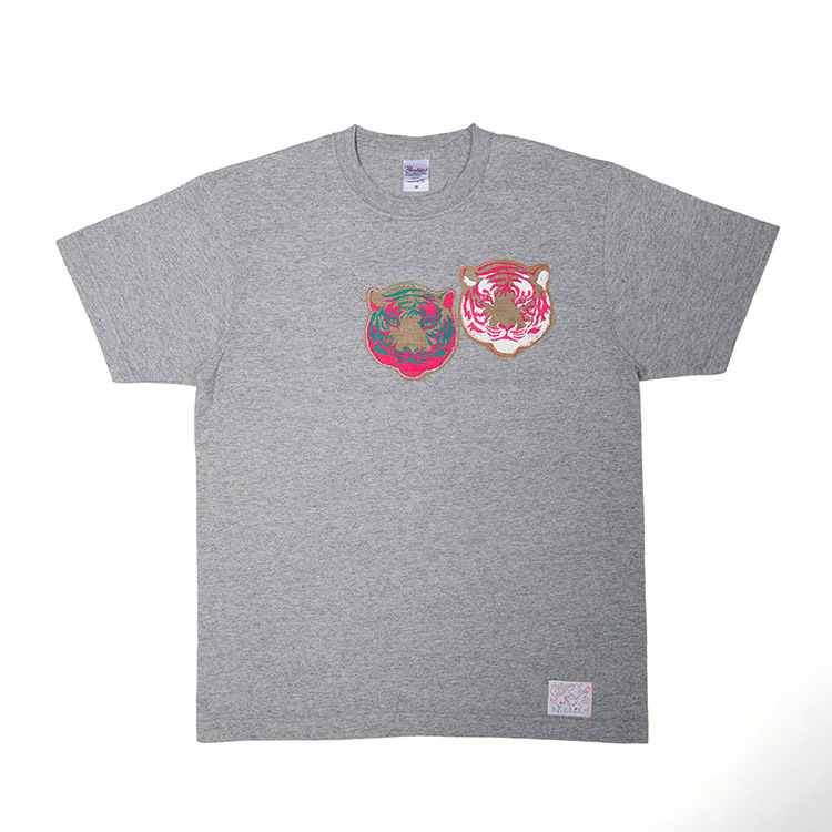 「虎」 シルクスクリーン＋ミシン刺繍Tシャツ【C】